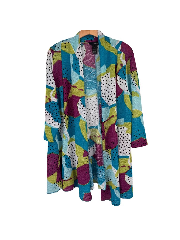 Ali Miles Womens Long Knit Cardigan Jacket Multicolor T Pattern Front Size Xl